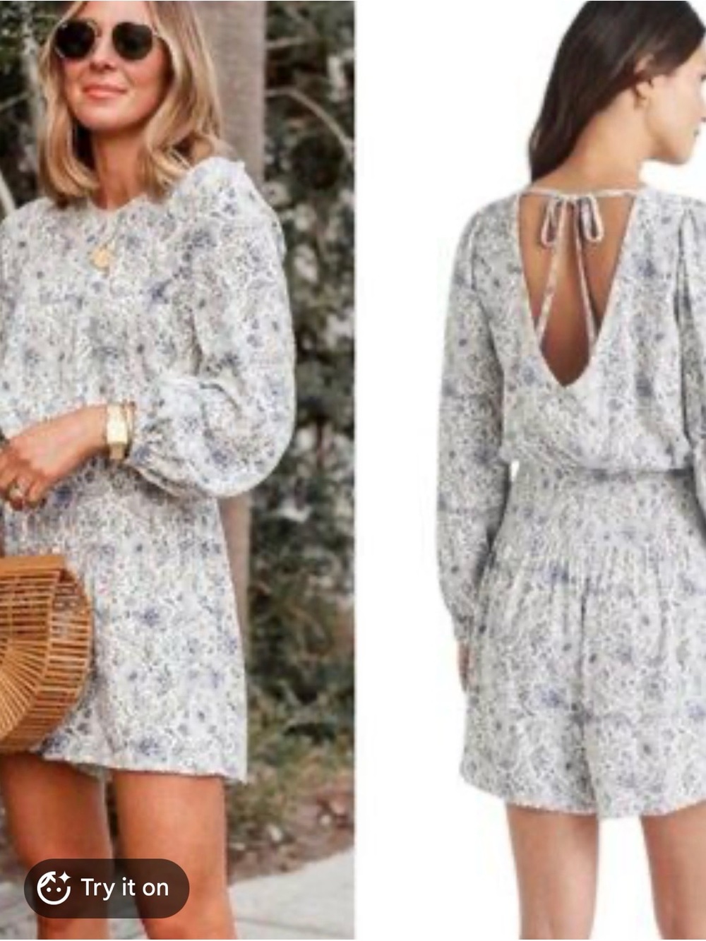 Splendid x Cella Jane blue and white floral printed smock waist romper size S